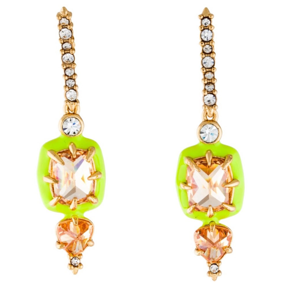 Alexis Bittar Crystal and Neon Enamel Drop Earrings Excellent Condition